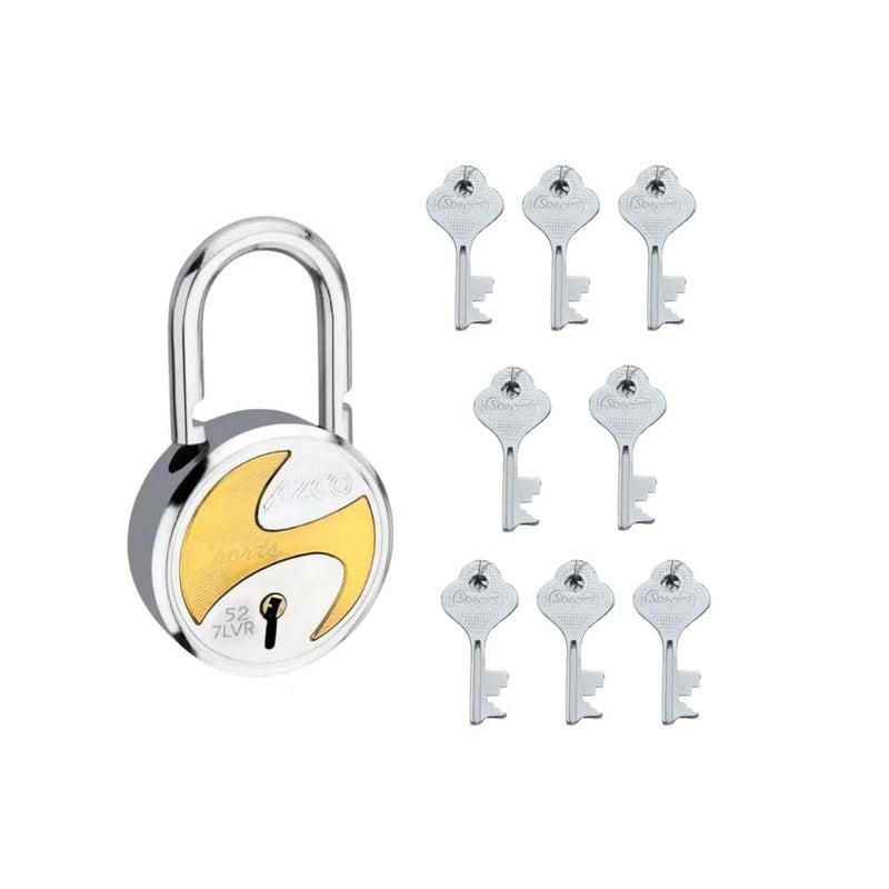 ONEPRO Azco Round Locks Small Size 50mm 8 Keys Padlock | 7 Levers Double Locking | Strong Hardened Shackle | Lock and Key for Home Door Shutter Shop Office Main Gate Pack of 1 - Image 1