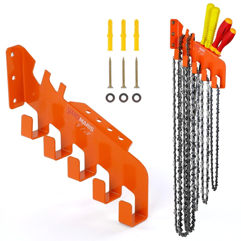 YARDMARIS Heavy-Duty Carbon Steel Chainsaw Chain Wall Mount with 5 Hooks - Image 1