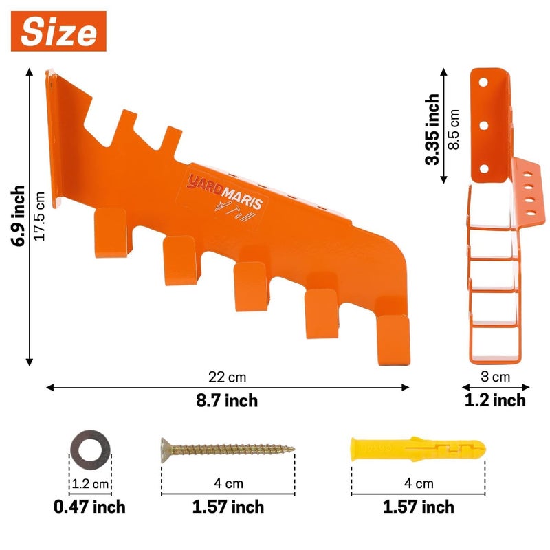 YARDMARIS Heavy-Duty Carbon Steel Chainsaw Chain Wall Mount with 5 Hooks - Image 2