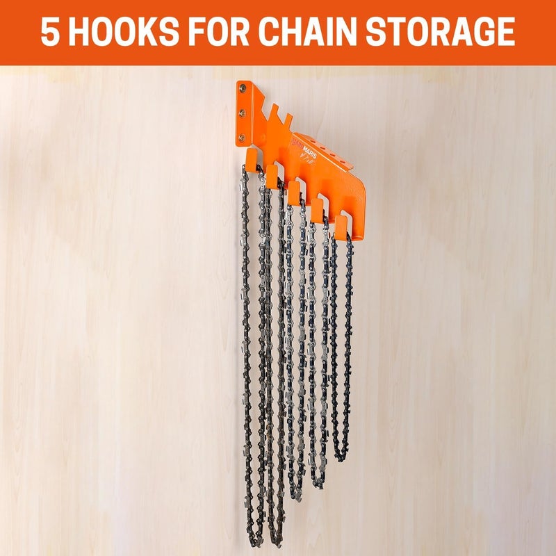 YARDMARIS Heavy-Duty Carbon Steel Chainsaw Chain Wall Mount with 5 Hooks - Image 5