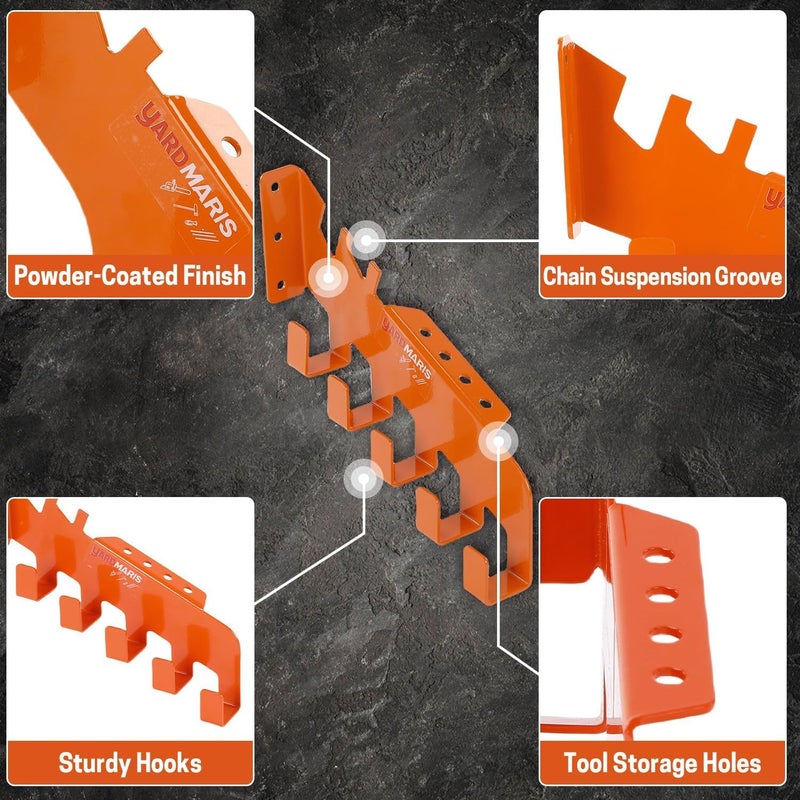 YARDMARIS Heavy-Duty Carbon Steel Chainsaw Chain Wall Mount with 5 Hooks - Image 3