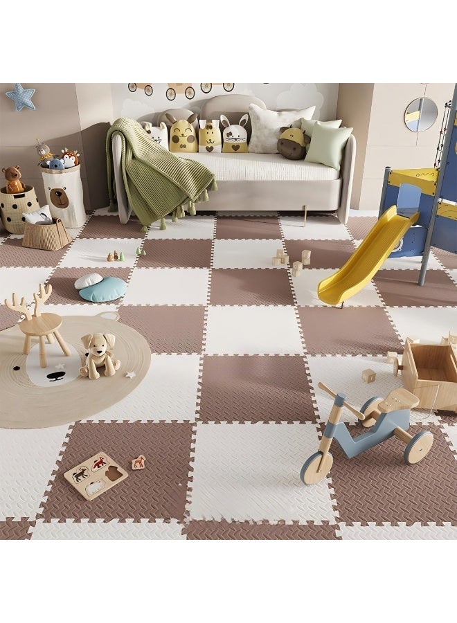 skjvxt 12PCS Interlocking Foam Mats, EVA Foam, Colorful Puzzle Exercise Mat, Soft and Breathable, 30x30x1cm, (White and Coffee) - Image 1