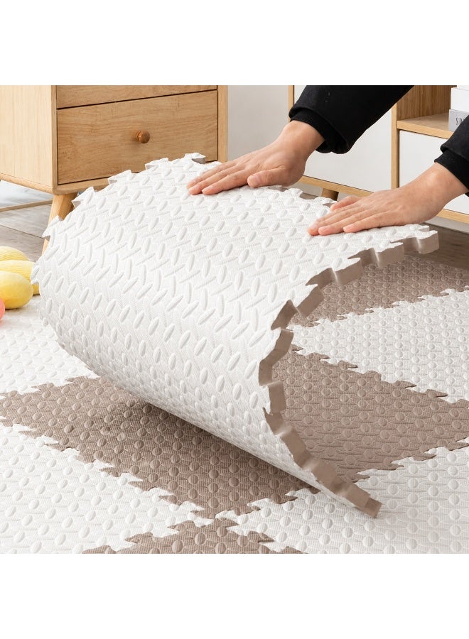 skjvxt 12PCS Interlocking Foam Mats, EVA Foam, Colorful Puzzle Exercise Mat, Soft and Breathable, 30x30x1cm, (White and Coffee) - Image 3