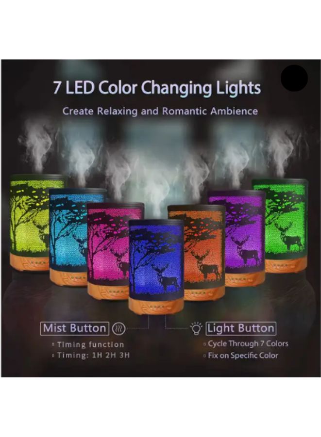 Essential Oil Diffuser With 120 Ml Capacity. Metal Aromatherapy Diffuser With Auto Shut Off Protection, Waterless, 7 Selectable Led Colors, for Home, Office, Spa, Deer - Image 4