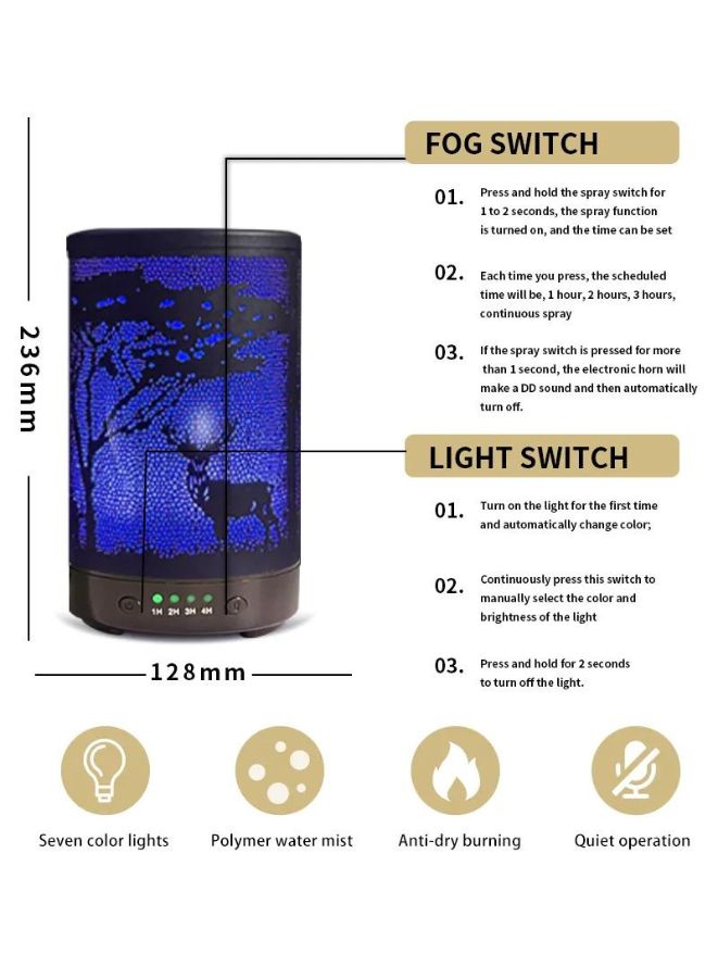 Essential Oil Diffuser With 120 Ml Capacity. Metal Aromatherapy Diffuser With Auto Shut Off Protection, Waterless, 7 Selectable Led Colors, for Home, Office, Spa, Deer - Image 5