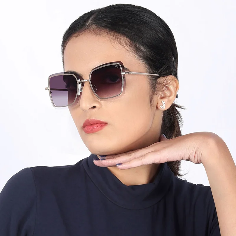 ووجلز نظارات شمسية نسائية سوداء مربعة للحماية من الأشعة فوق البنفسجية بتصميم عصري