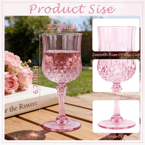 LEYIQU Plastic Wine Glasses, Plastic Goblets Vintage Style Cordial Unbreakable Drinking Glasses, Reusable Drinkware for Wedding Reception, Grand Event Party Supplies (100, Pink) - Image 3
