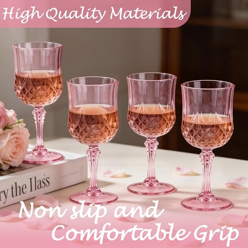LEYIQU Plastic Wine Glasses, Plastic Goblets Vintage Style Cordial Unbreakable Drinking Glasses, Reusable Drinkware for Wedding Reception, Grand Event Party Supplies (100, Pink) - Image 5