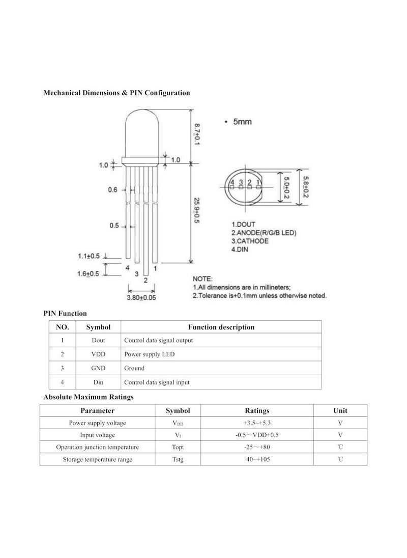 Generic - Programmable LED WS2812 Diffused 5mm RGB Addressable (2 Pieces) - Image 1