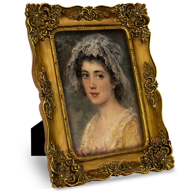 FJXMFRAME 4x6 Picture Frame Gold Vintage Victorian Picture Frames Ornate Antique Baroque for Wall or Tabletop Small Bronze with Glass Front - Image 1
