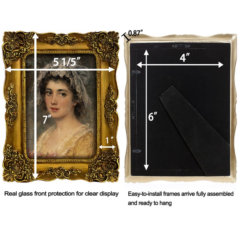 FJXMFRAME 4x6 Picture Frame Gold Vintage Victorian Picture Frames Ornate Antique Baroque for Wall or Tabletop Small Bronze with Glass Front - Image 5