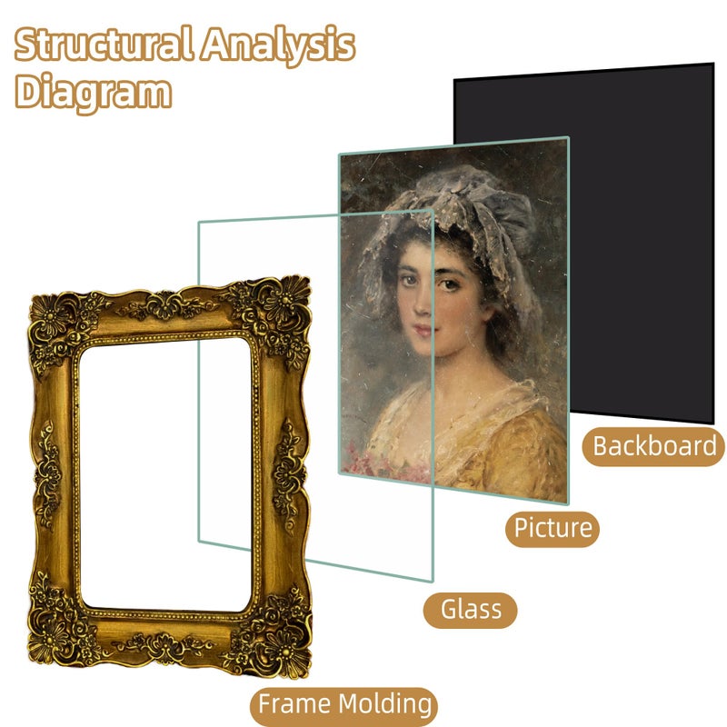 FJXMFRAME 4x6 Picture Frame Gold Vintage Victorian Picture Frames Ornate Antique Baroque for Wall or Tabletop Small Bronze with Glass Front - Image 4