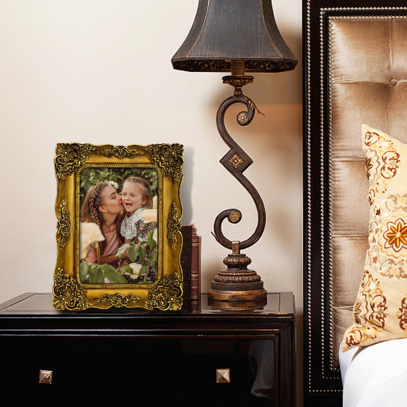 FJXMFRAME 4x6 Picture Frame Gold Vintage Victorian Picture Frames Ornate Antique Baroque for Wall or Tabletop Small Bronze with Glass Front - Image 2