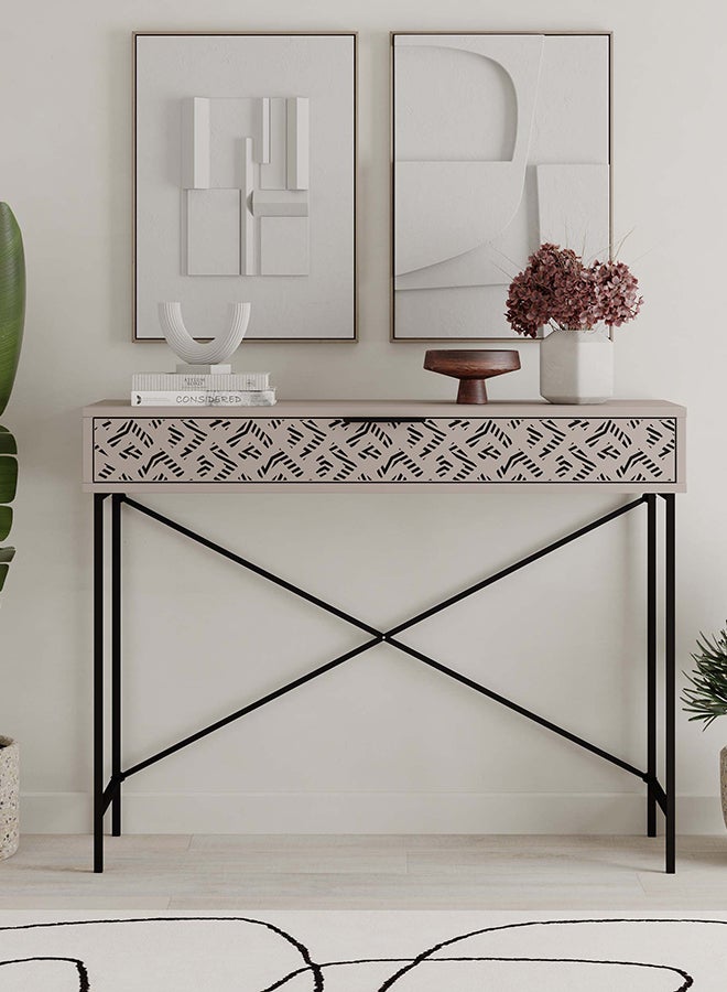 Mourah Home Heaton Console  Modern Sideboard With 1 Drawer And Metal Legs. Stylish Storage For Living Room Office Lounge And Hallway. Elegant Design  35.5X85.5X110 Cm Light Mocha  - Image 1