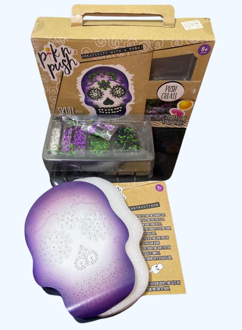 Joy & Learn Pik n Push DIY Skull Craft Kit, Art with Beads and Push Pins Multicolour for adult and kids - Image 1