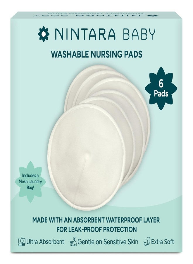 NINTARABABY Nintara Baby Reusable Nursing Pads - Soft & Absorbent Breast Pads, Bamboo Viscose Blend, Contoured Fit, Leak-Resistant, Pack of 6 with Laundry Bag - Image 1
