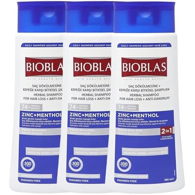 Zinc & Menthol Hair Shampoo - Anti-Dandruff & Anti Hair Loss Shampoo - Fresh Mint Shampoo for Hair Loss & Soothing Scalp - Fragrance Free, Rich in Vitamins - All Hair Types (Pack of 3)