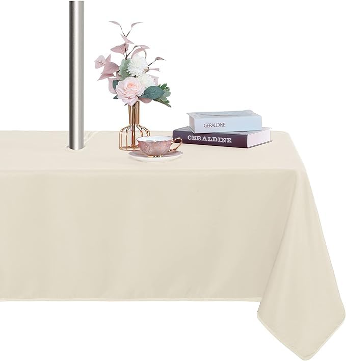 Fitable Table Cover Outdoor and Indoor Tablecloth Washable Waterproof Wrinkle Free Table Cloth with Zipper and Umbrella Hole for SpringSummerPartyPicnicBBQSPatio Beige 60x84 inch - Image 1