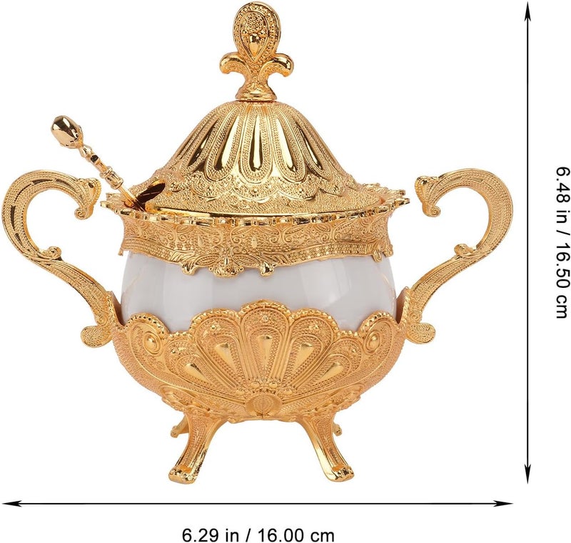 GALPADA Golden Peafowl Pattern Porcelain Sugar Jar Kitchen Seasoning Container Food Storage Jar European Style Condiment Pot for Dining and Entertaining - Image 2