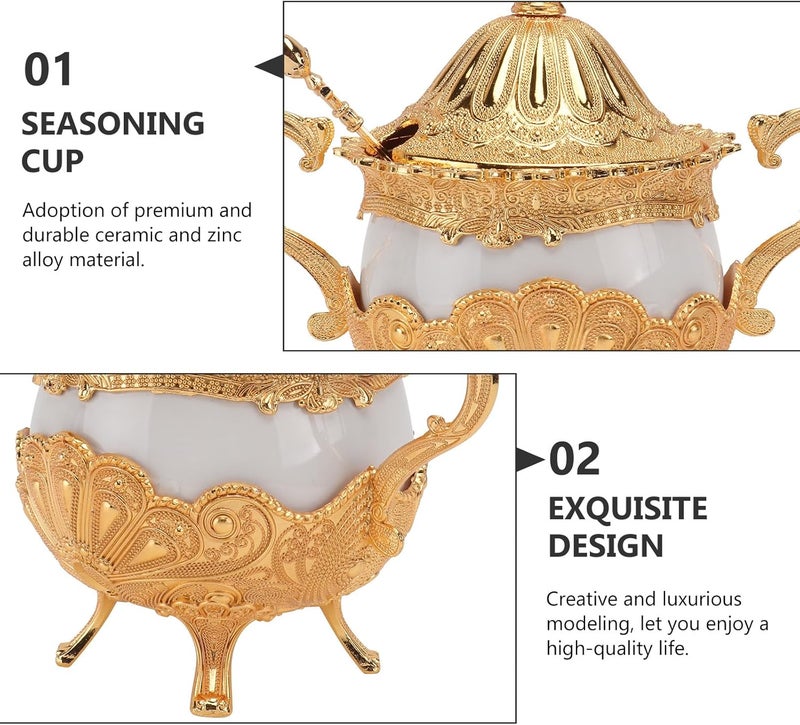 GALPADA Golden Peafowl Pattern Porcelain Sugar Jar Kitchen Seasoning Container Food Storage Jar European Style Condiment Pot for Dining and Entertaining - Image 3