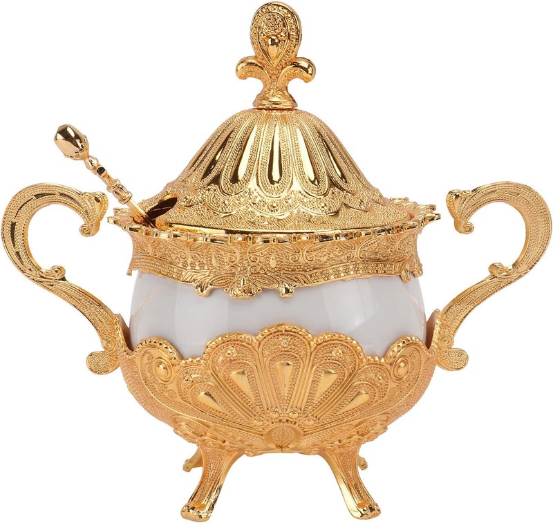 GALPADA Golden Peafowl Pattern Porcelain Sugar Jar Kitchen Seasoning Container Food Storage Jar European Style Condiment Pot for Dining and Entertaining - Image 1