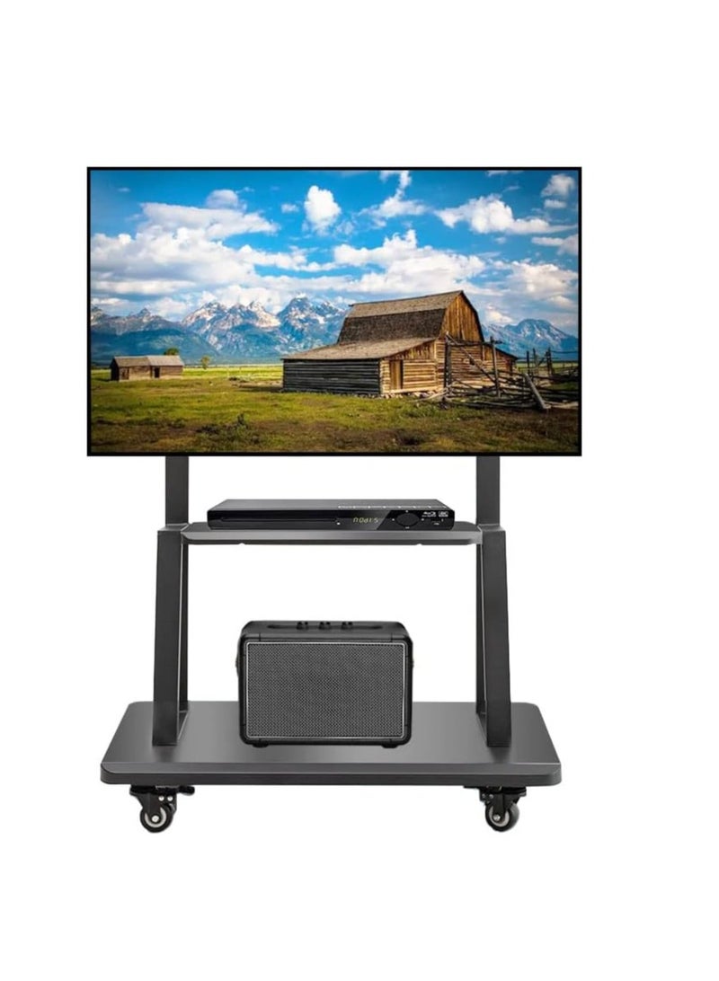 Mobile TV Stand, Rolling TV Cart on Wheels, Height Adjustable, Heavy-Duty Floor Stand Base for 32-70 Inch LCD/LED/OLED Flat Panel Screens, Holds up to 100lbs with Shelf - Image 1