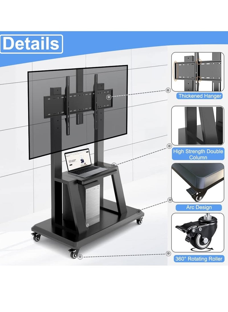 Mobile TV Stand, Rolling TV Cart on Wheels, Height Adjustable, Heavy-Duty Floor Stand Base for 32-70 Inch LCD/LED/OLED Flat Panel Screens, Holds up to 100lbs with Shelf - Image 3