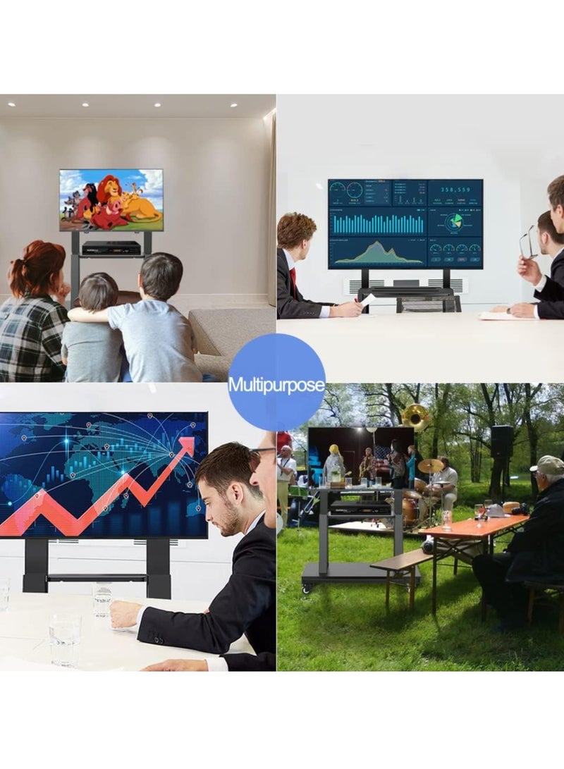 Mobile TV Stand, Rolling TV Cart on Wheels, Height Adjustable, Heavy-Duty Floor Stand Base for 32-70 Inch LCD/LED/OLED Flat Panel Screens, Holds up to 100lbs with Shelf - Image 4