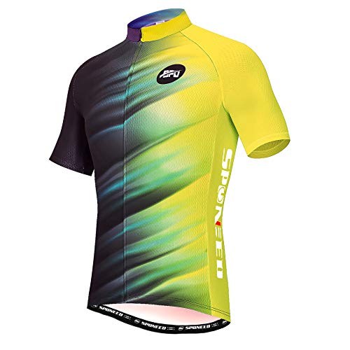 sponeed Cycling for Men Jerseys Slim Fit Road Bike T Shirt Full Zipper Bicylce Wear Uniform US S Black Yellow - Image 1