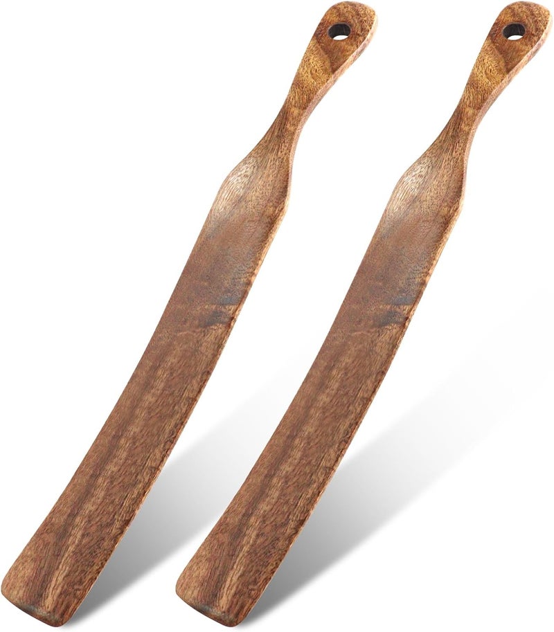Quadafy 2 Pack Wooden Spatula for Cooking, Sourdough Spurtle Spatula With Hanging Holes, Wooden Dowel for Sourdough, Kitchen Tools for Fermentation, Dough Stir - Image 1