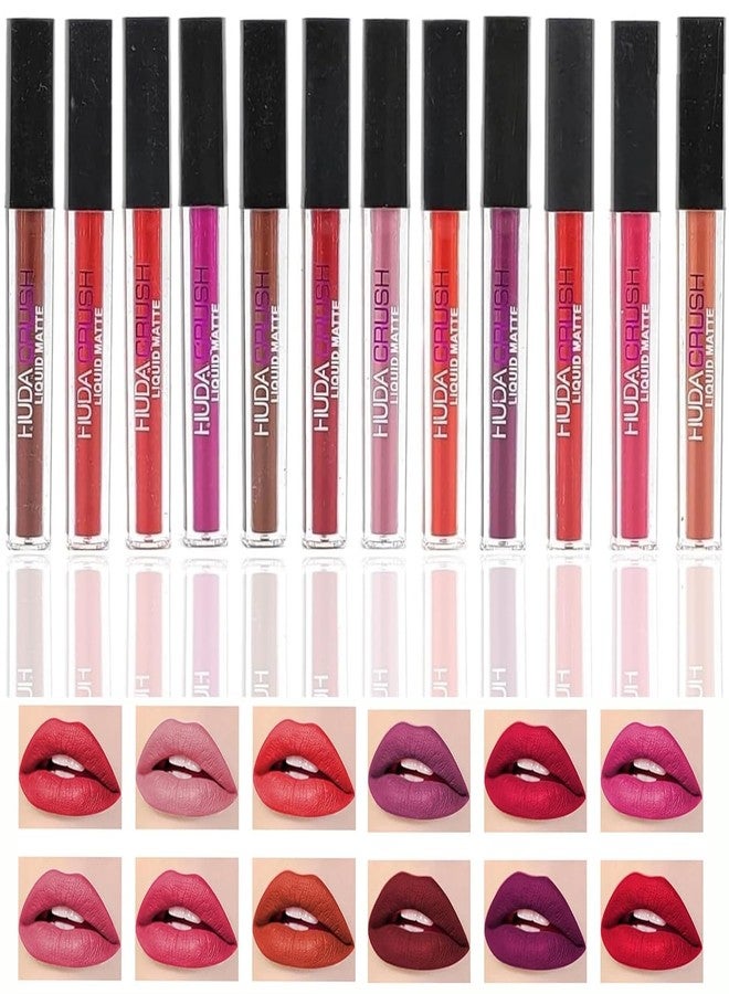 HUDACRUSH Huda Crush Beauty Pack Of 12Pcs Matte Liquid Lipstick Makeup Set, Long-Lasting Ultra Smooth Waterproof Multicolor Velvety Lips Gloss Make Up Gift Set For Girls - Image 1