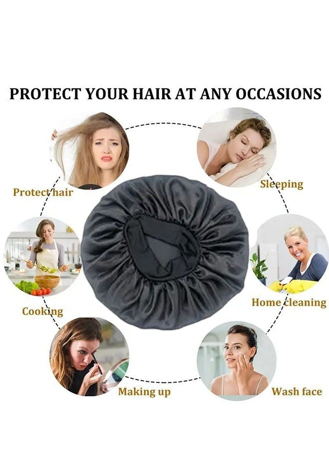Generic 2 Piece Satin Sleep Cap Set, Reusable Shower Caps for Women, Comfortable and Protective Hair Care for Long Hair, Elastic Band for All Head Sizes  - Image 3