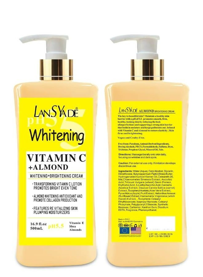 LANSYADE Whitening Vatamin C And Almond Whitening Brightening Body Lotion And Cream 500 ML - Image 1