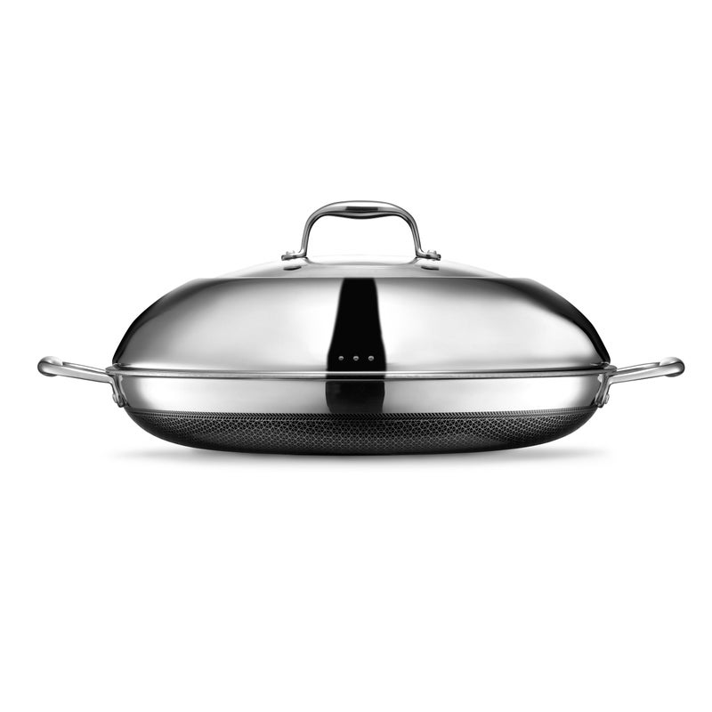 HexClad HexClad Hybrid Nonstick 14-Inch Frying Pan with Steel Lid, Great for Braising, Dishwasher and Oven Safe, Induction Ready, Compatible with All Cooktops  - Image 3
