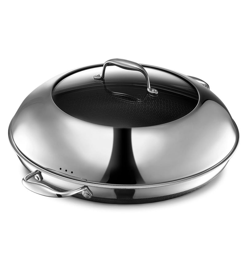 HexClad HexClad Hybrid Nonstick 14-Inch Frying Pan with Steel Lid, Great for Braising, Dishwasher and Oven Safe, Induction Ready, Compatible with All Cooktops  - Image 1