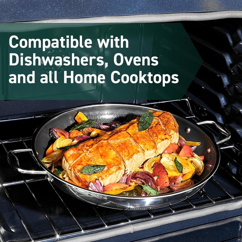 HexClad HexClad Hybrid Nonstick 14-Inch Frying Pan with Steel Lid, Great for Braising, Dishwasher and Oven Safe, Induction Ready, Compatible with All Cooktops  - Image 5