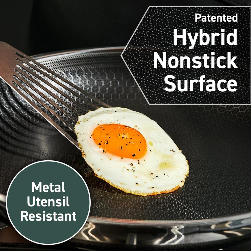 HexClad HexClad Hybrid Nonstick 14-Inch Frying Pan with Steel Lid, Great for Braising, Dishwasher and Oven Safe, Induction Ready, Compatible with All Cooktops  - Image 4