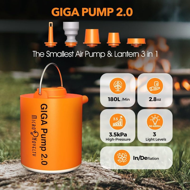 GIGA PUMP Portable Air Pump for Inflatables, Ultra-Light 2.8oz Rechargeable Mini Air Mattress Pump with Camping Light, Inflate Deflate for Air Mattress,Pool Floats, Vacuum Storage Bags - Image 2