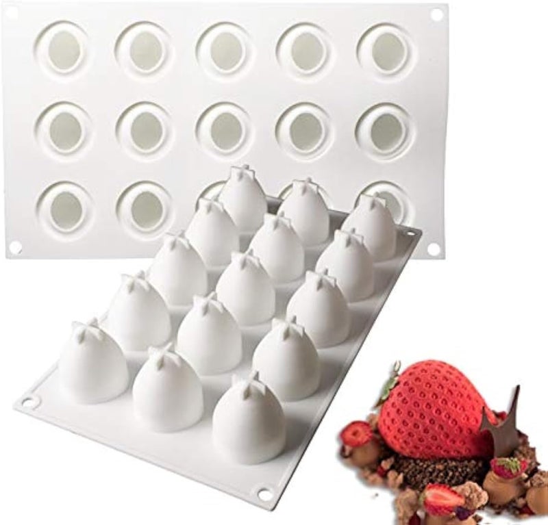 HZYH 3D Strawberry Shape Silicone Baking Mold for Mousse Cake, Silicone Molds for Chocolate, French Dessert Mold for Pastry Chocolate, Reusable Non-Stick Easy Release Baking Molds (15-Cavity) - Image 1