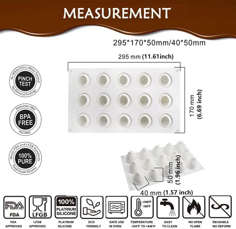 HZYH 3D Strawberry Shape Silicone Baking Mold for Mousse Cake, Silicone Molds for Chocolate, French Dessert Mold for Pastry Chocolate, Reusable Non-Stick Easy Release Baking Molds (15-Cavity) - Image 2