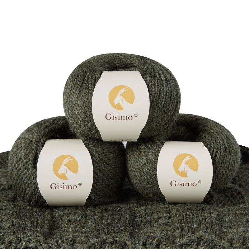 Gisimo 100 Merino Wool Yarn 3Ply Luxurious and Soft Yarn for Hand Knitting Crocheting Forest Green 3Balls