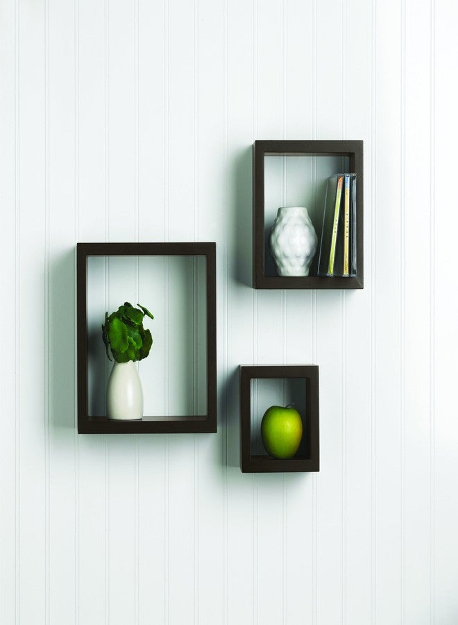 MELANNCO Floating Wall Square Cube Shelves for Bedroom, Living Room, Bathroom, Kitchen, Nursery - Wood, Set of 3, Espresso 2 - Image 2