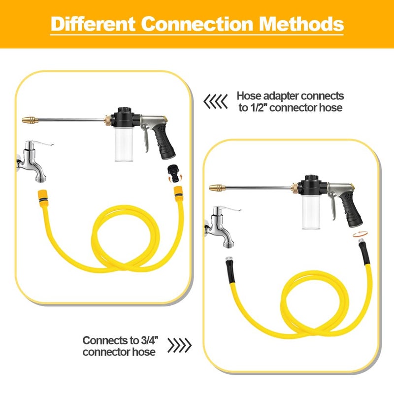 MOSIKEN High-Pressure Hose Nozzle Gun with 100cc Soap Dispenser, Metal Car Wash Sprayer for Car Cleaning, Solar Panel/Wall/Window Washing & Garden Watering (Foam Gun B) - Image 5