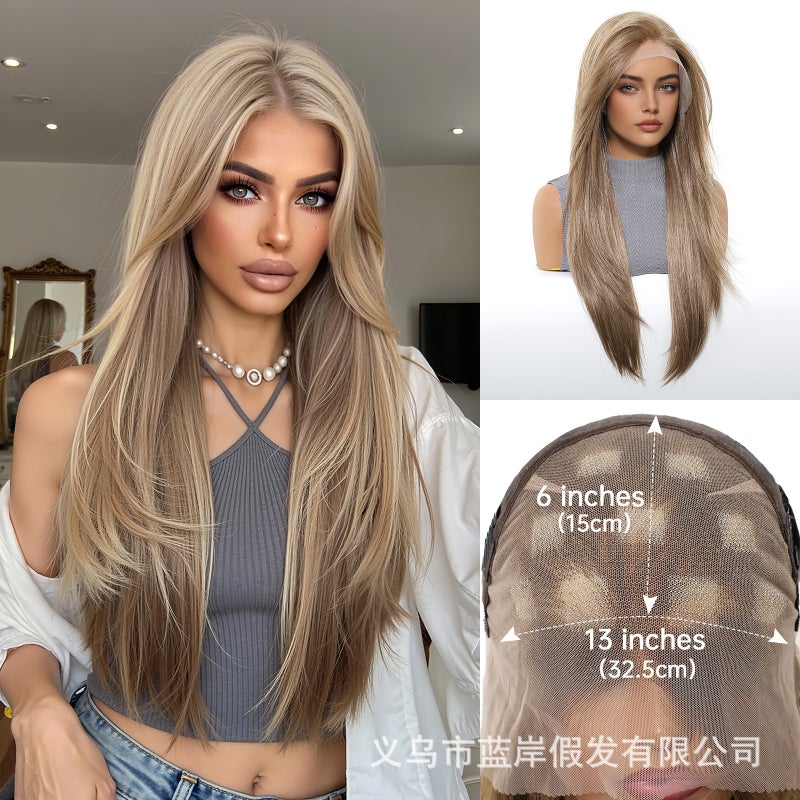 European and American Style 13*6 Gradient Ombre Lace Long Straight Hair Wig with Breathable Net Cap for Women
