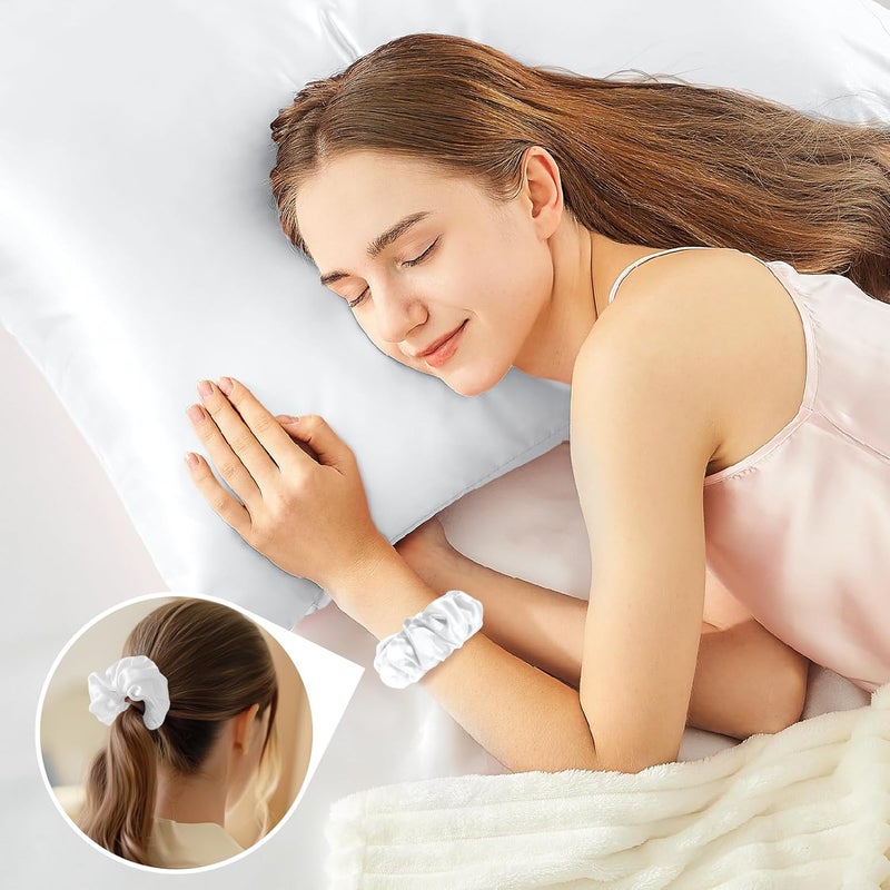 BEDELITE Satin Cushion Cover, Set of 2, 80 x 80 cm, Pure White | Silk Pillowcase Alternative, Soft for Summer, 2 Hair Bobbles Included, for Hair and Skin - Image 5
