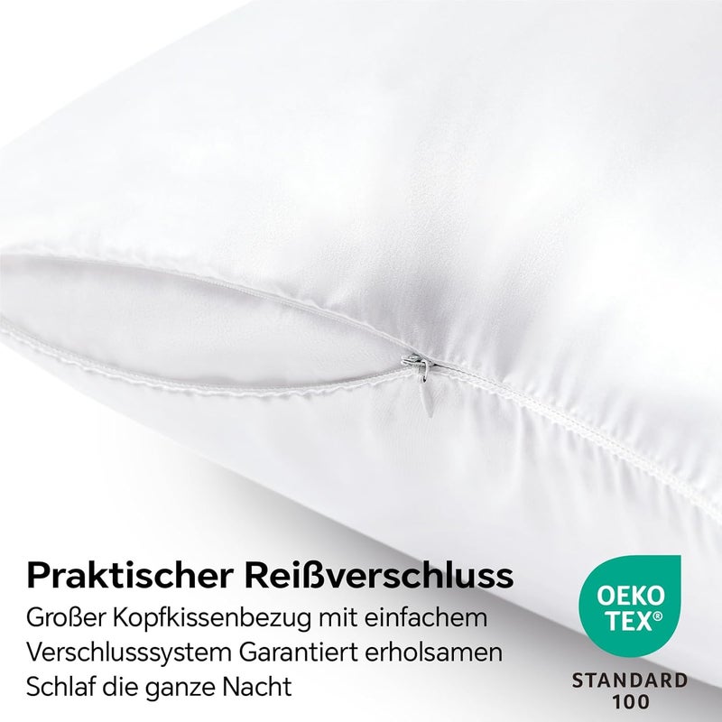 BEDELITE Satin Cushion Cover, Set of 2, 80 x 80 cm, Pure White | Silk Pillowcase Alternative, Soft for Summer, 2 Hair Bobbles Included, for Hair and Skin - Image 2