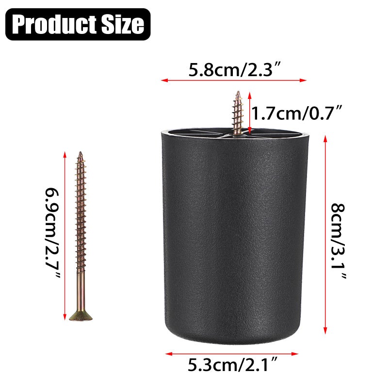 Ownmy 4Pcs 3 Inch Plastic Furniture Legs Screw-In Plastic Sofa Legs Couch Legs Couch Feet Replacement Kit, Plastic Furniture Corner Legs Cylinder Chair Legs Coffee Table Legs Cabinet Legs Bed Risers - Image 3