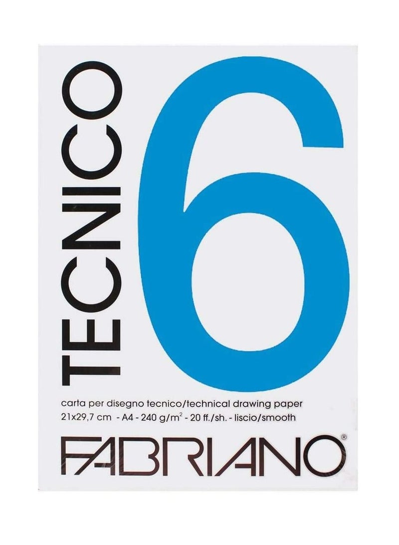 Fabriano Tecnico 6 Bristol Pad  White  A4 20 Sheets 240gm
