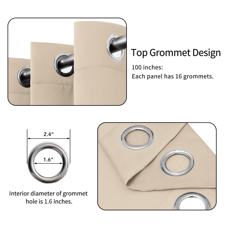 Easy-Going Blackout Door Curtains for Bedroom  Solid Thermal Insulated Grommet and Noise Reduction Window Drapes  Room Darkening Curtains for Living Room  1 Panel (100x84 in  Beige) - Image 4
