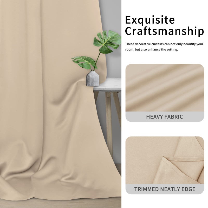 Easy-Going Blackout Door Curtains for Bedroom  Solid Thermal Insulated Grommet and Noise Reduction Window Drapes  Room Darkening Curtains for Living Room  1 Panel (100x84 in  Beige) - Image 5